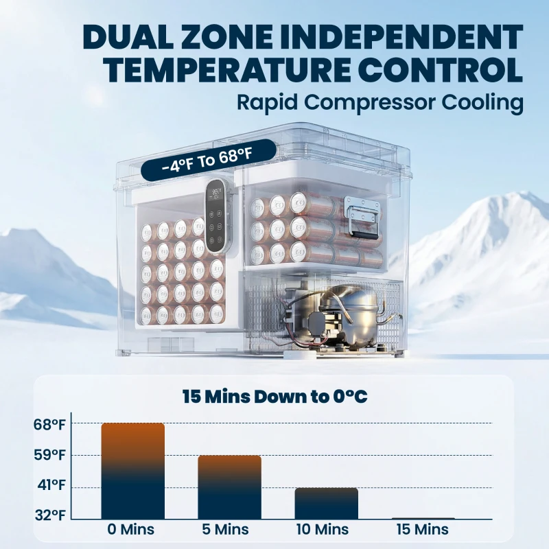 Outsunny 12 Volt Car Refrigerator, Dual Zone 48 QT Car Fridge with App Control, 12/24V DC and 100-240V AC,
