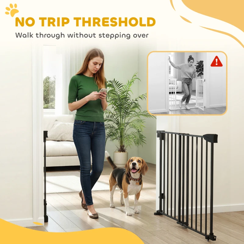PawHut 29"-44" Wide Dog Gate, 29" H, Pet Gate with Auto-Close, Single Hand Operation, Wall-Mounted, No-Threshold Design