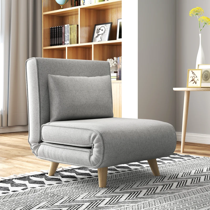 HOMCOM Chair Bed W/ Adjustable Backrest, 2-in-1 Multi-Functional Sofa Bed, Gray