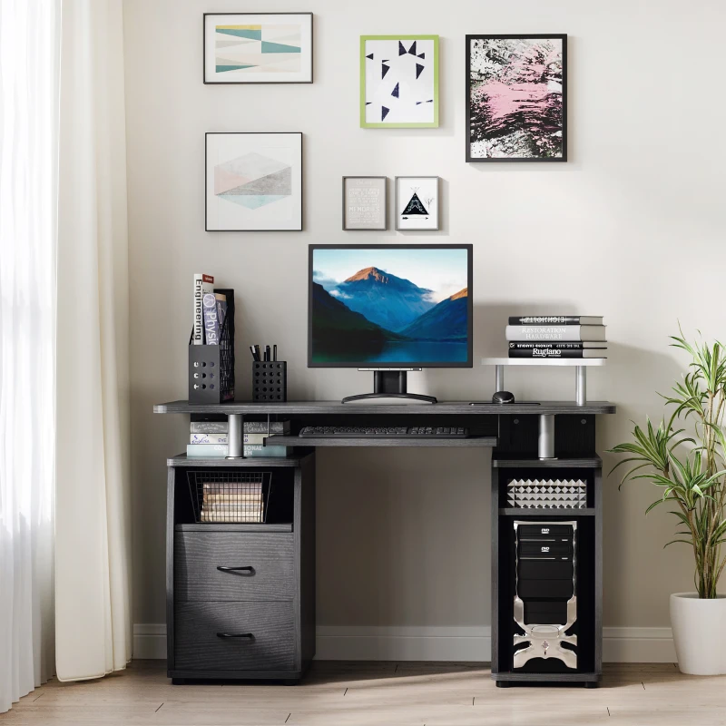 HOMCOM Multi-Function Computer Desk Home Office Workstation with Sliding Keyboard Tray, Elevated Shelf, Drawers and CPU Stand, Black