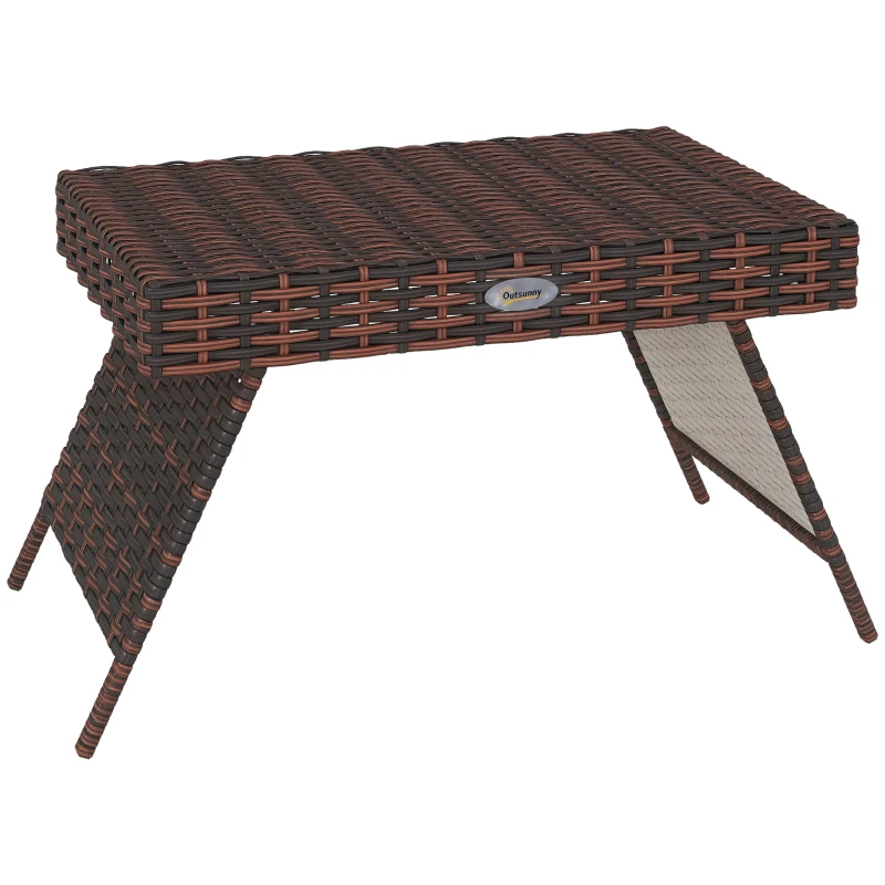Outsunny Folding Rattan Side Table, Outdoor End Table, Hand Woven PE Rattan Coffee Table for Balcony, Backyard, Garden, Lawn, Courtyard, Brown, 23.5" x 16.25" x 16.25"