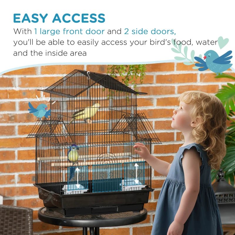 PawHut 25" Bird Cage with Perch, Swing, Food Container, Slide-out Tray, Handle, Parrot Cage for Finches, Canaries, Budgies