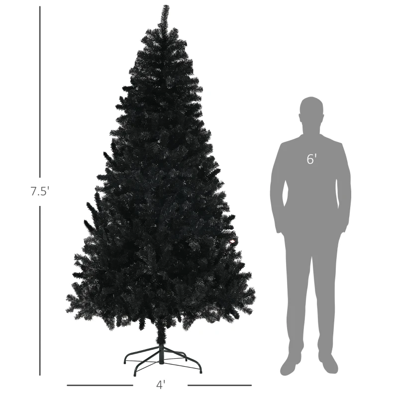 HOMCOM 7.5ft Unlit Artificial Black Christmas Tree, Holiday Decor with 1346 Branch Tips, Auto Open and Steel Base