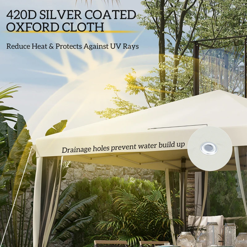 Outsunny 10' x 10' Pop Up Canopy Tent Gazebo, Foldable Canopy Tent with Zipper Mesh Sidewalls and Carry Bag, Easy Setup Screen Shelter for Backyard Patio Outdoor, Beige