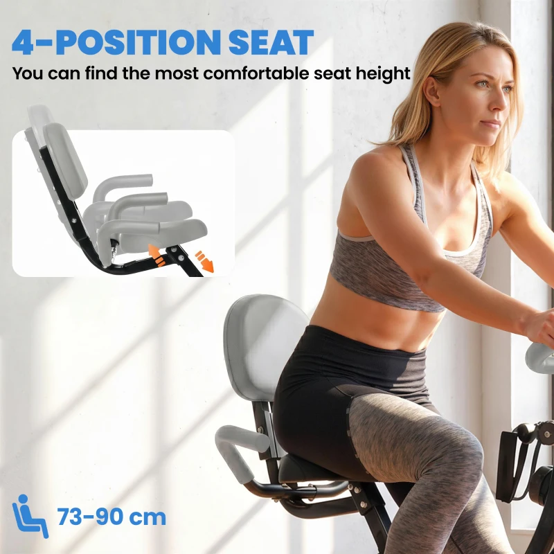 Soozier Folding Exercise Bike, 3-in-1 Recumbent Exercise Bike, Upright Workout Bike with Pulse Sensor, Arm Resistance Bands, Adjustable Seat, 8-Level Magnetic Resistance, Blue