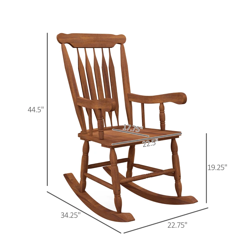 Outsunny Porch Rocker Chair, 350 lbs. Wooden Outdoor Rocking Chair with High Back for Garden, Patio, Balcony, Teak