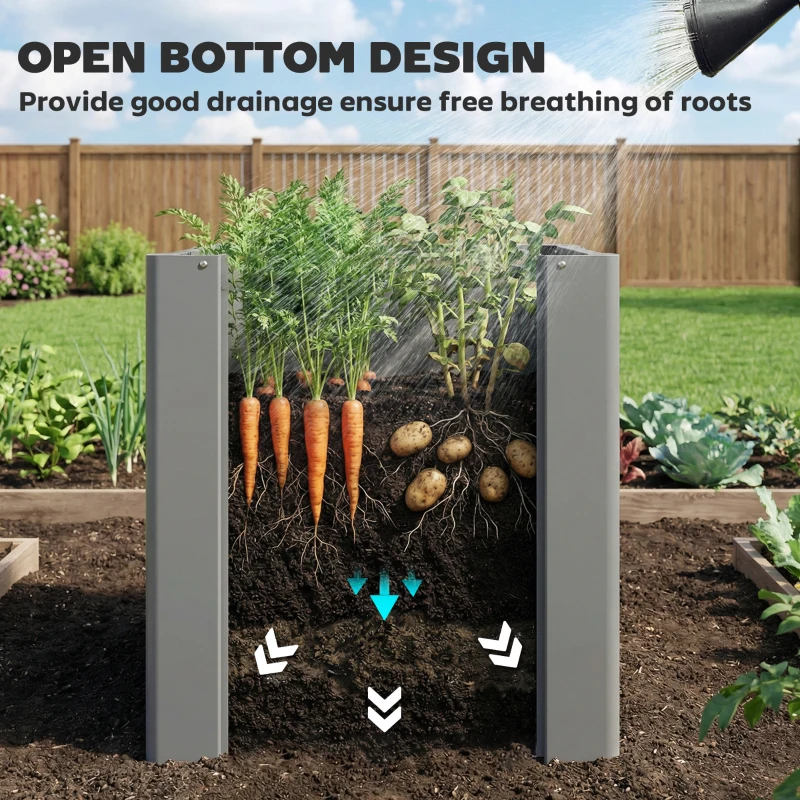 Outsunny Raised Garden Bed Galvanized Planter Box Outdoor with Gloves for Gardening Vegetables, Flower, Herb, 1.4 x 1.4 x 1.5 ft, Gray