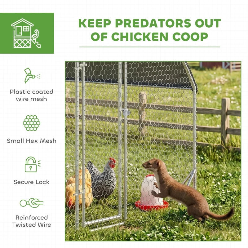 PawHut 9.2' x 6.2' x 6.5' Large Chicken Coop Metal Chicken Run for Chickens with 210D Waterproof and Anti-UV Cover, Dome Shaped Walk in Fence Cage Hen House for Outdoor and Yard Farm Use, 1" Dia