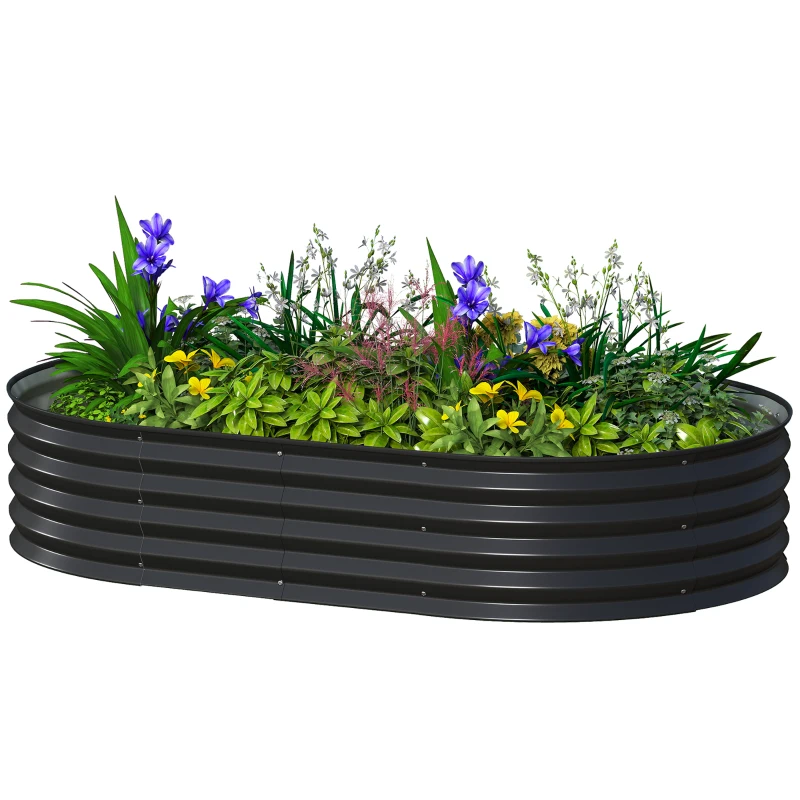 Outsunny 5' x 3' x 1' Large Outdoor Planter Box, Galvanized Raised Garden Bed with Metal Plant Stake, Black