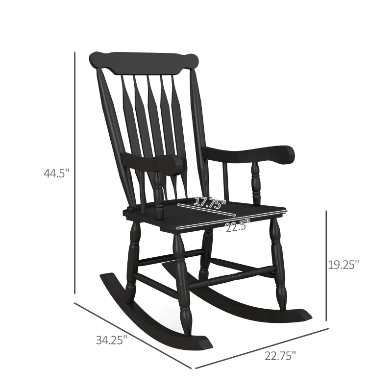 Outsunny Porch Rocker Chair, 350 lbs. Wooden Outdoor Rocking Chair with High Back for Garden, Patio, Balcony, Black