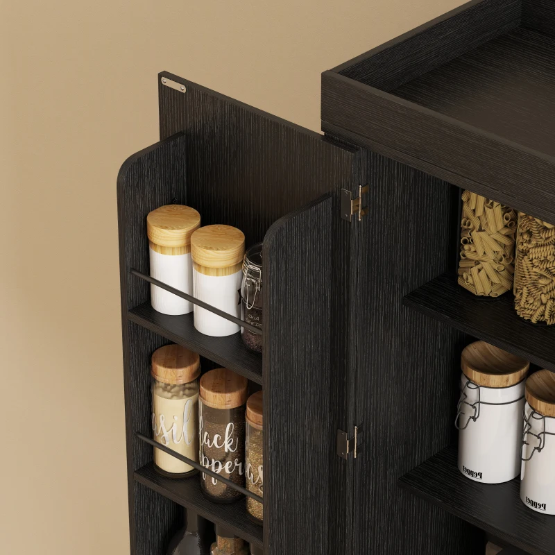 HOMCOM 72" Kitchen Pantry Cabinet, Farmhouse Kitchen Storage Cabinet with 4 Barn Doors, 6 Door Shelves, Drawer, Black