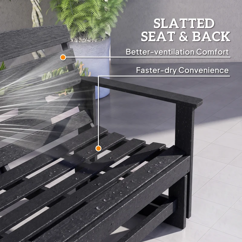 Outsunny Patio Glider Bench w/ HDPE Slatted Double Rocking Chair, Black