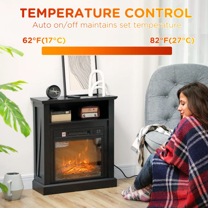 HOMCOM 27" Freestanding Electric Fireplace with Mantel, 1400W Replaceable Fireplace Insert Heater with Timer, Black