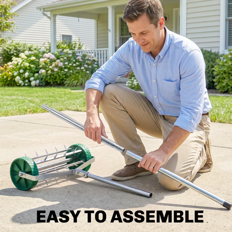 Outsunny Manual Lawn Aerator with Adjustable Handle, Lawn Aerator Machine, Grass Aerator for Lawn, Yard, Garden