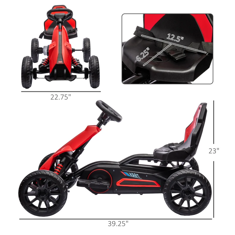 Aosom 12V Electric Go Kart for Kids, Ride On Toy with EVA Tires, 2 Speeds, Adjustable Seat, Safety Belt for 3-8 Years, Red