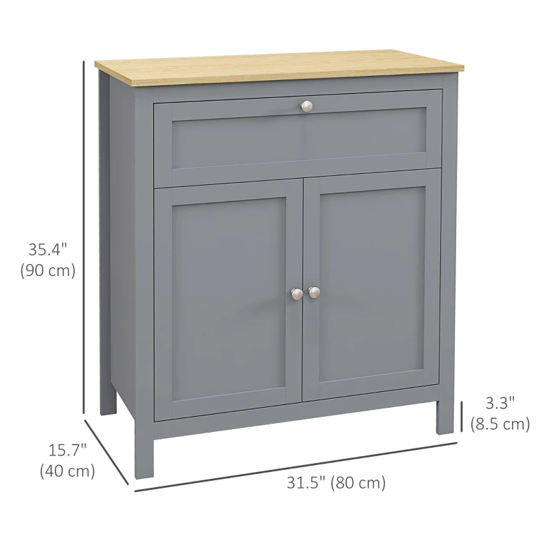 HOMCOM Sideboard Cabinet, Buffet Table with Drawer, Double Door Cupboard and Adjustable Shelf for Living Room, Entryway, Grey