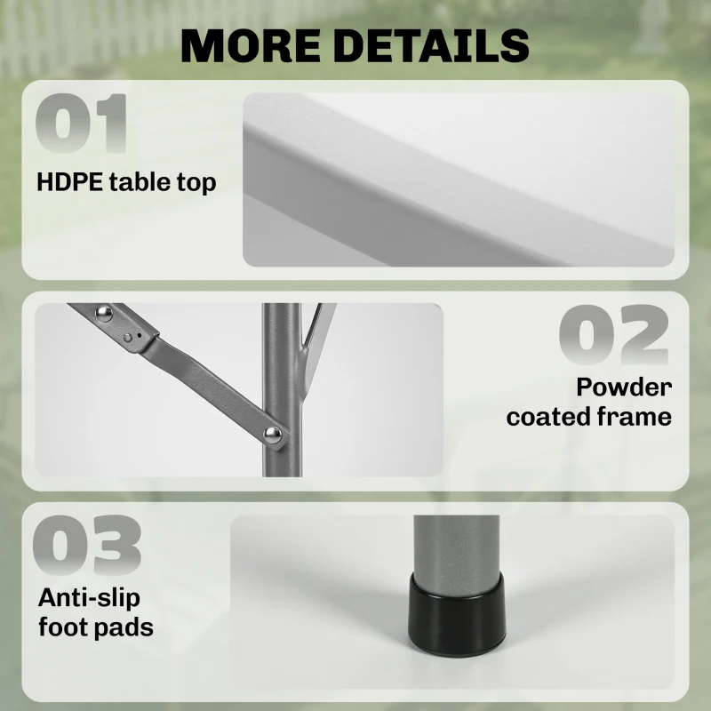 Outsunny Φ48" Folding Patio Table, Outdoor HDPE Picnic Table, Card Table for 6, Round Folding Banquet with Metal Frame, White