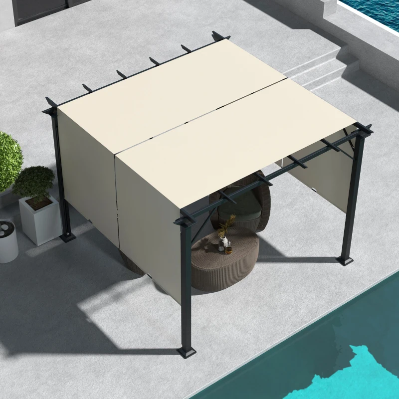 Outsunny 10' x 10' Retractable Pergola Canopy for Backyard, Beige