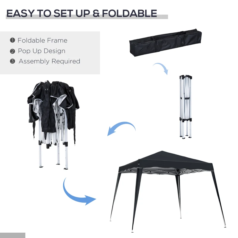Outsunny 8' x 8' Pop Up Canopy, Outdoor Foldable Tent, Portable Canopy Tent with Carrying Bag for Camping, Party, Picnic, Black