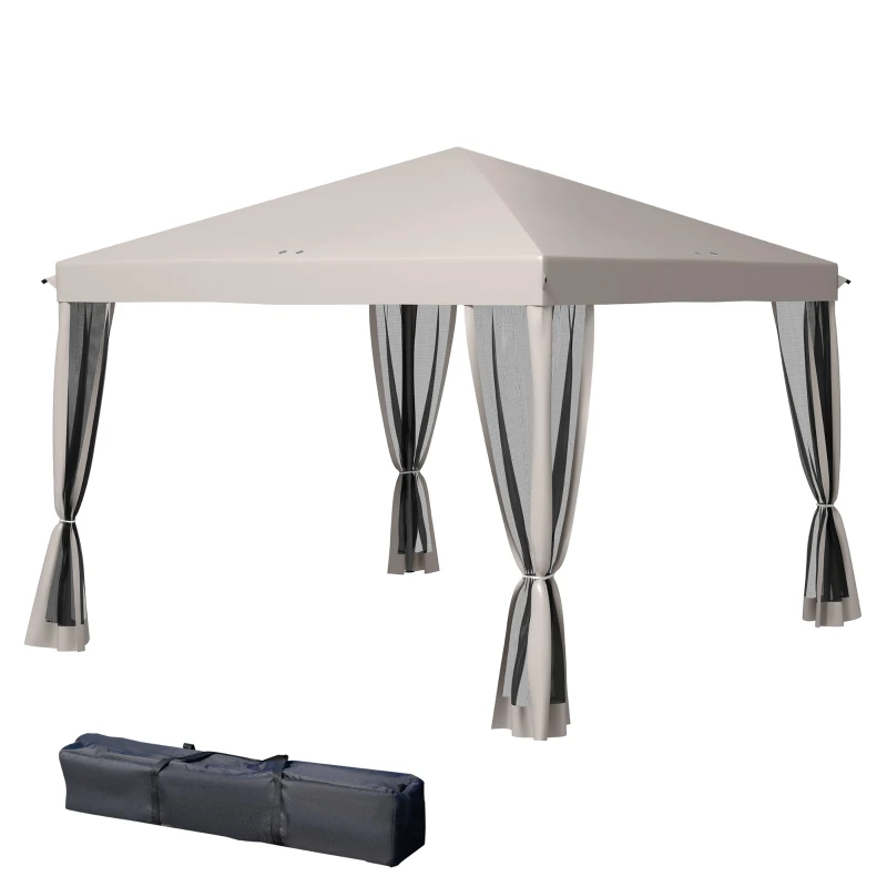 Outsunny 10' x 10' Pop Up Canopy Tent Gazebo, Foldable Canopy Tent with Zipper Mesh Sidewalls and Carry Bag, Easy Setup Screen Shelter for Backyard Patio Outdoor, Beige