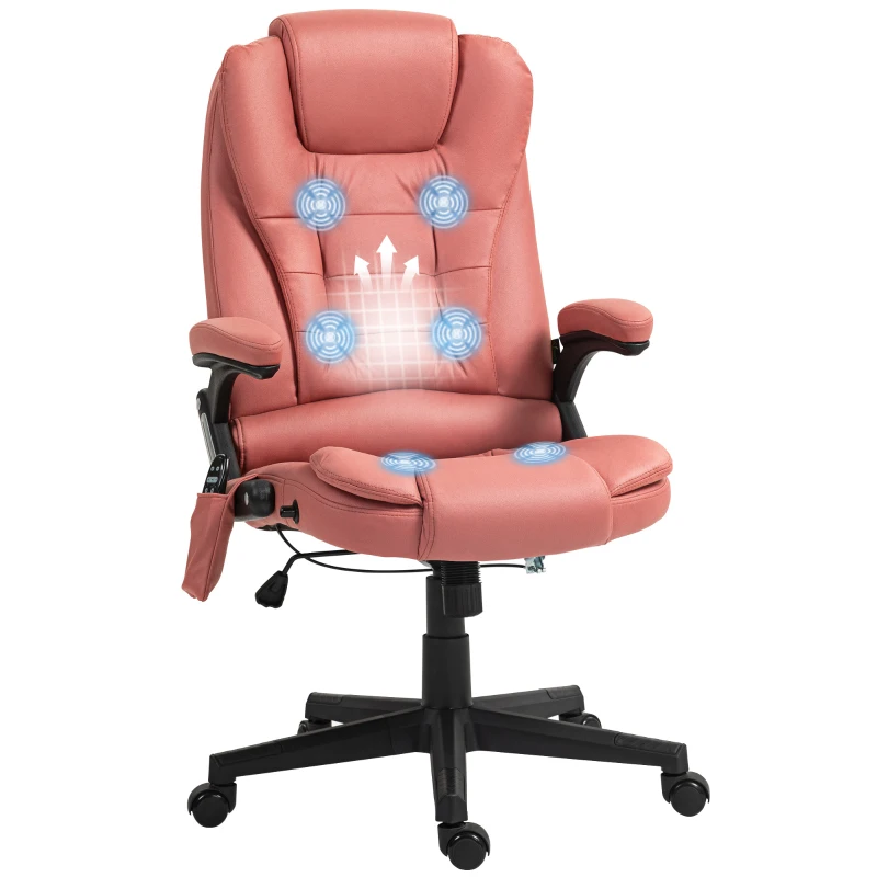 Vinsetto 6 Point Vibrating Massage Office Chair with Heat, Microfiber Massage Desk Chair with Reclining Backrest, Orange-red