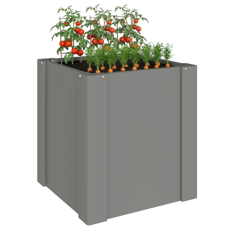 Outsunny Raised Garden Bed Galvanized Planter Box Outdoor with Gloves for Gardening Vegetables, Flower, Herb, 1.4 x 1.4 x 1.5 ft, Gray