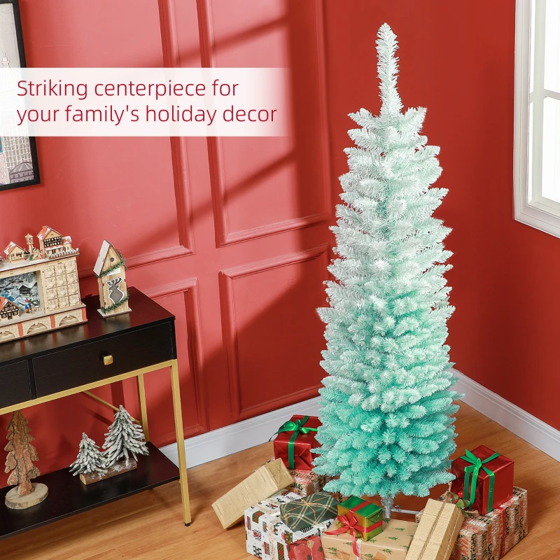 HOMCOM 5ft Pencil Christmas Trees, Skinny Artificial Christmas Tree for Xmas Holiday Decor, Gradient Blue