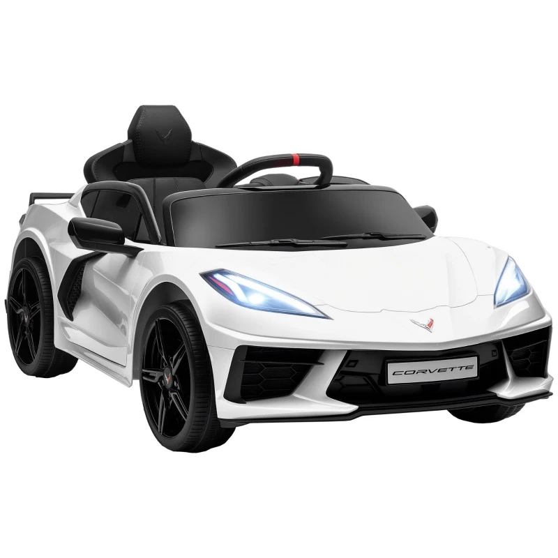 Qaba Chevrolet Corvette Licensed 12V Kids Electric Car with Parental Remote Control, Suspension System, Slow Start, White
