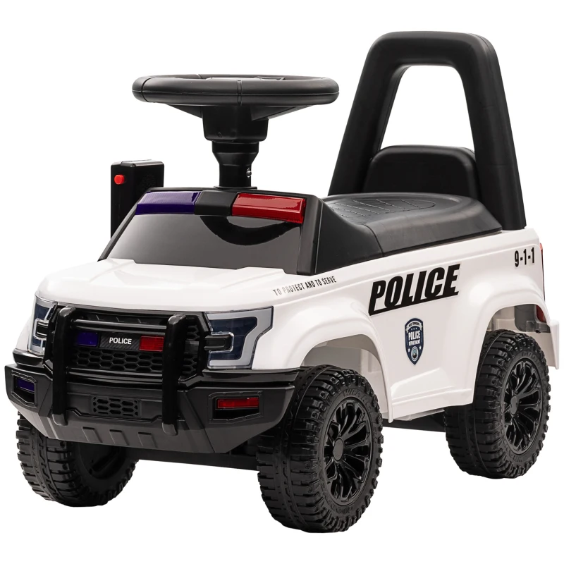 Aosom Kids Push Ride On Car with Working PA System and Horn, Police Truck Style Foot-to-Floor Sliding Car, White