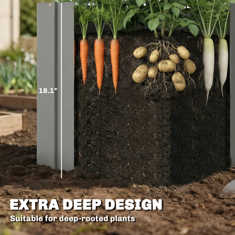 Outsunny Raised Garden Bed Galvanized Planter Box Outdoor with Gloves for Gardening Vegetables, Flower, Herb, 1.4 x 1.4 x 1.5 ft, Gray