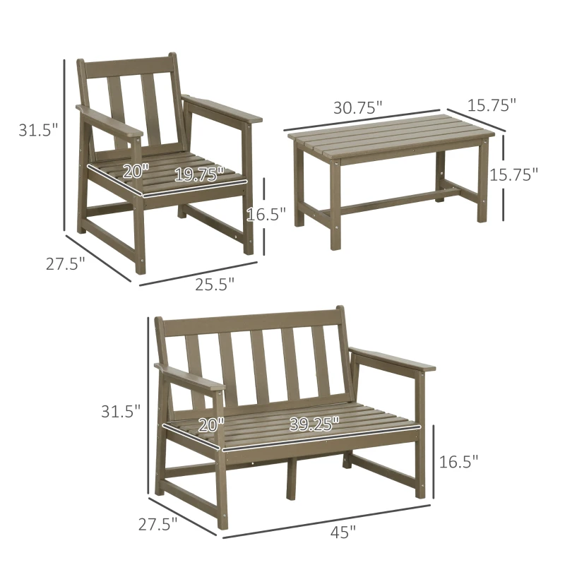 Outsunny Patio Furniture Set HDPE Material, 45" x 27.5" x 31.5", Cream White