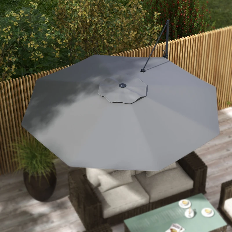 Outsunny 10 FT Cantilever Umbrella, Aluminum Hanging Offset Umbrella with 360°Rotation, Crank, Tilt, Cross Base, Grey