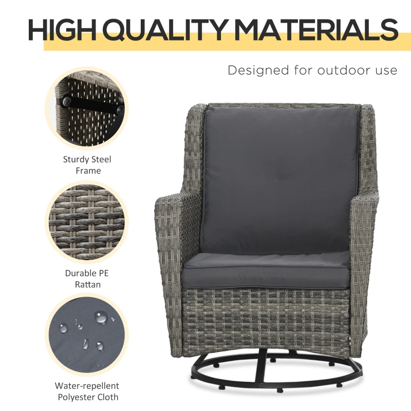 Outsunny Patio Bistro Set, Porch Furniture with 360° Rotation & Rocking Function, 28.25"x30.75"x36.25", Gray