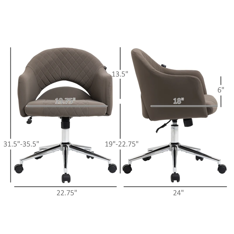 Vinsetto Mid Back Home Office Chair, Computer Desk Chair with Adjustable Height and Padded Seat, Brown