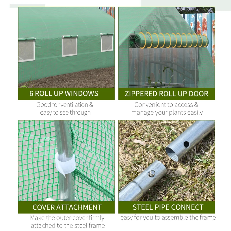 Outsunny 11.5 x10 x6.5 ft Walk-in Tunnel Greenhouse with Zippered Mesh Door and 8 Mesh Windows, Gardening Plant Hot House with Galvanized Steel Hoops, Green