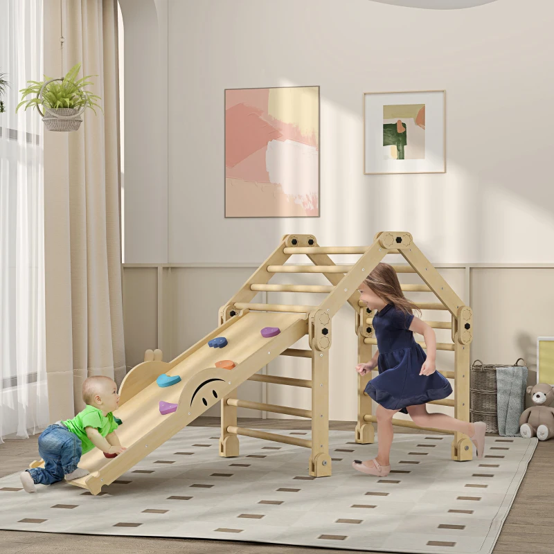 Qaba 4 in 1 Indoor Toddler Climbing Toys for 18-48 Months with Ramp & Seesaw