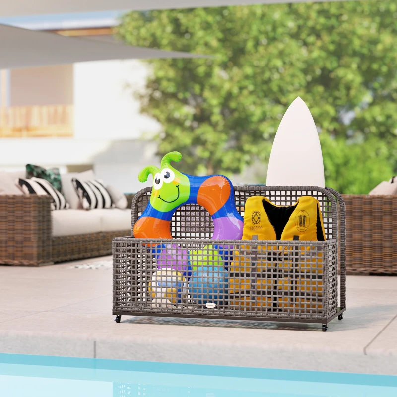 Outsunny Pool Float Storage, Pool Caddy, with Wheels, 43.25" L x 22.5" W x 28" H, Light Gray
