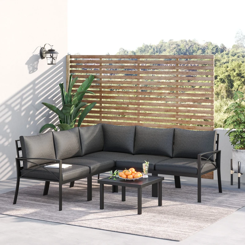 Outsunny 6-Piece Patio L-Shaped Sofa Conversation Set with Coffee Table, Water-Fighting Materials, & Comfort, Grey