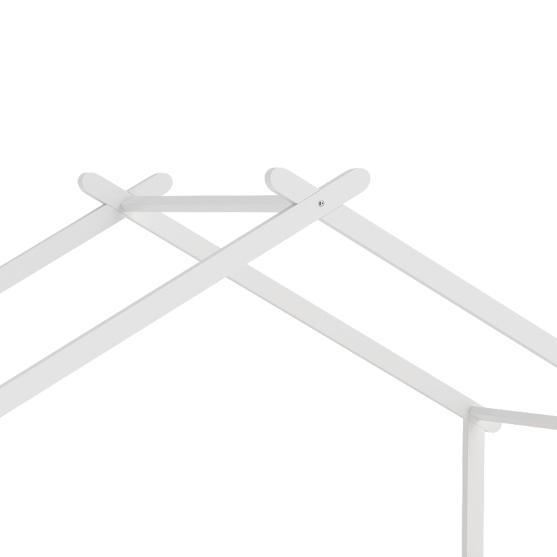 Qaba Twin Bed Frame, Solid Wood Montessori House Bed with Roof, Safety Guardrail for Girls Boys, No Box Spring Needed, White