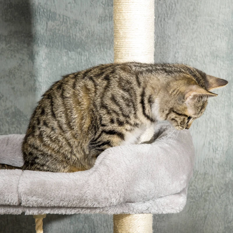 PawHut Cat Tree Floor to Ceiling Cat Tower Height Adjustable( 85-101 Inches), Tall Large Cat Climbing Activity Center with Scratching Posts Cat Condo Cozy Bed, Grey