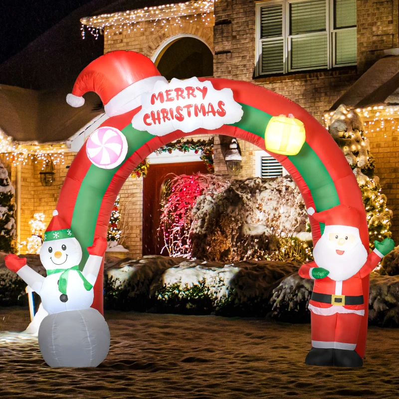 HOMCOM 9ft Christmas Inflatable Archway with Santa Claus and Snowman for Outdoor, Blow Up Decoration with LED Lights