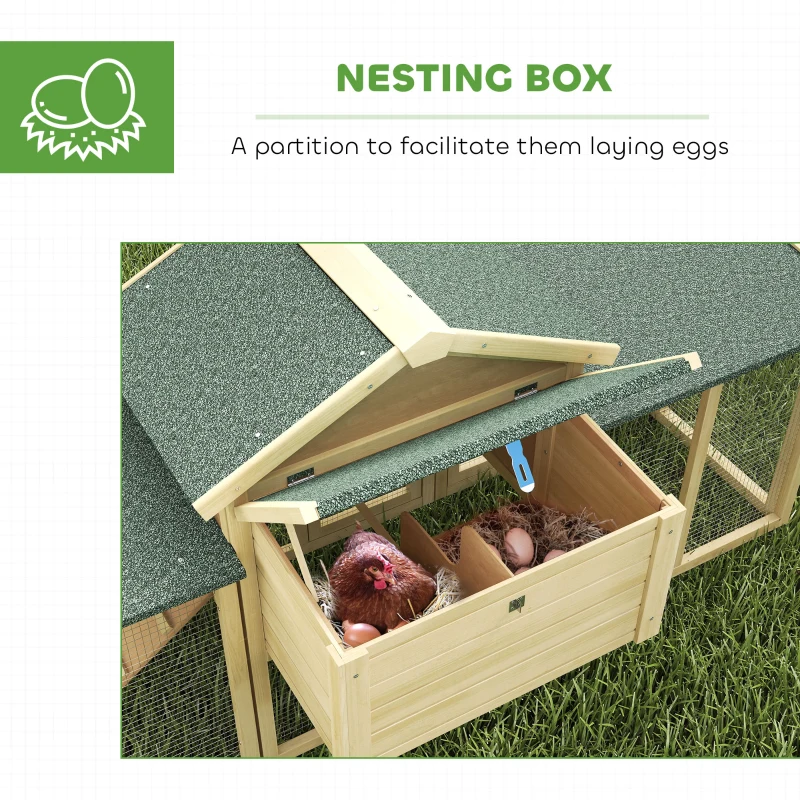 PawHut Wooden Chicken Coop ith Nesting Box, Double Runs, Removable Tray, Ramp, for Garden Backyard