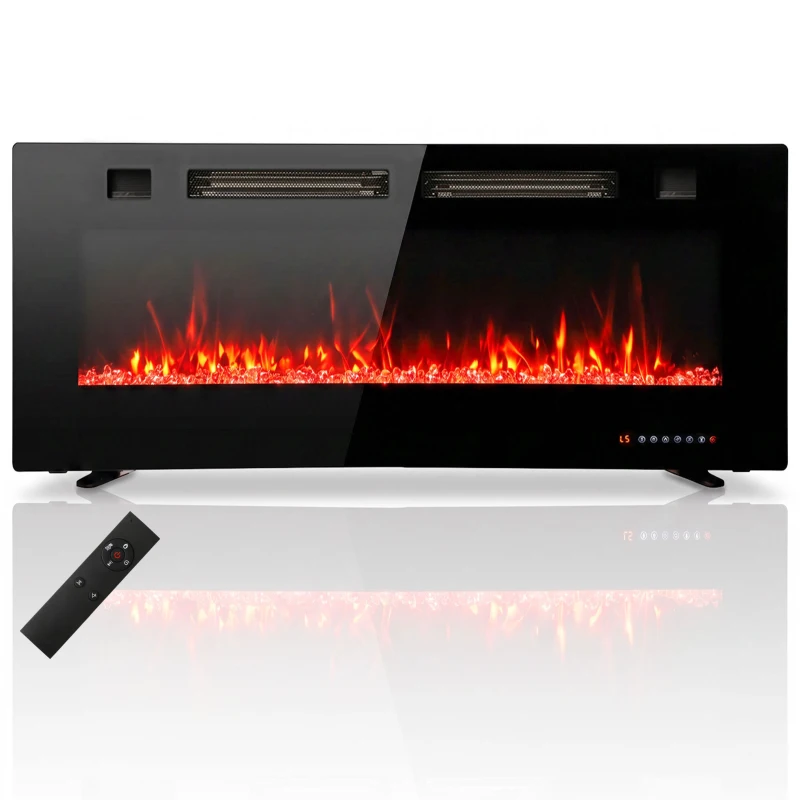 HOMCOM 42" Electric Fireplace, Ultra-Thin Recessed, Wall Mounted and Freestanding Fireplace w/ Flame Effect, 750W/1500W, Black