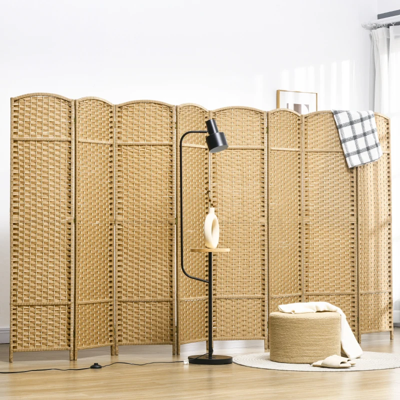HOMCOM Folding Room Divider Screen 8 Panel 5.6 ' Tall Privacy Screen Freestanding Room Partition for Home Office, Nature Wood
