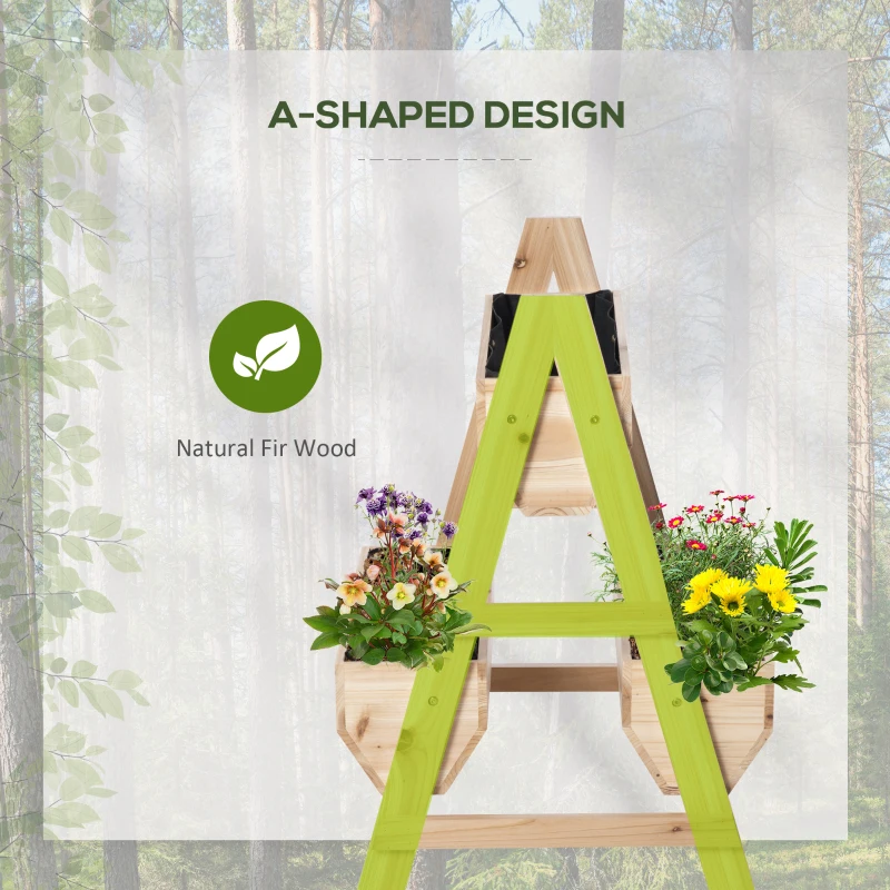 Outsunny 3 Tier Verctial Raised Garden Bed, Wooden Elevated Planter Box with Fabric Liner and Drainage Holes, for Vegetables, Herbs, Flowers, Natural