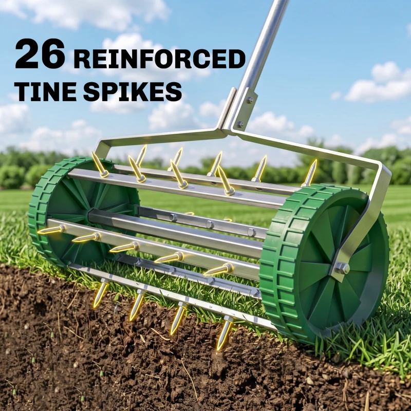 Outsunny Manual Lawn Aerator with Adjustable Handle, Lawn Aerator Machine, Grass Aerator for Lawn, Yard, Garden