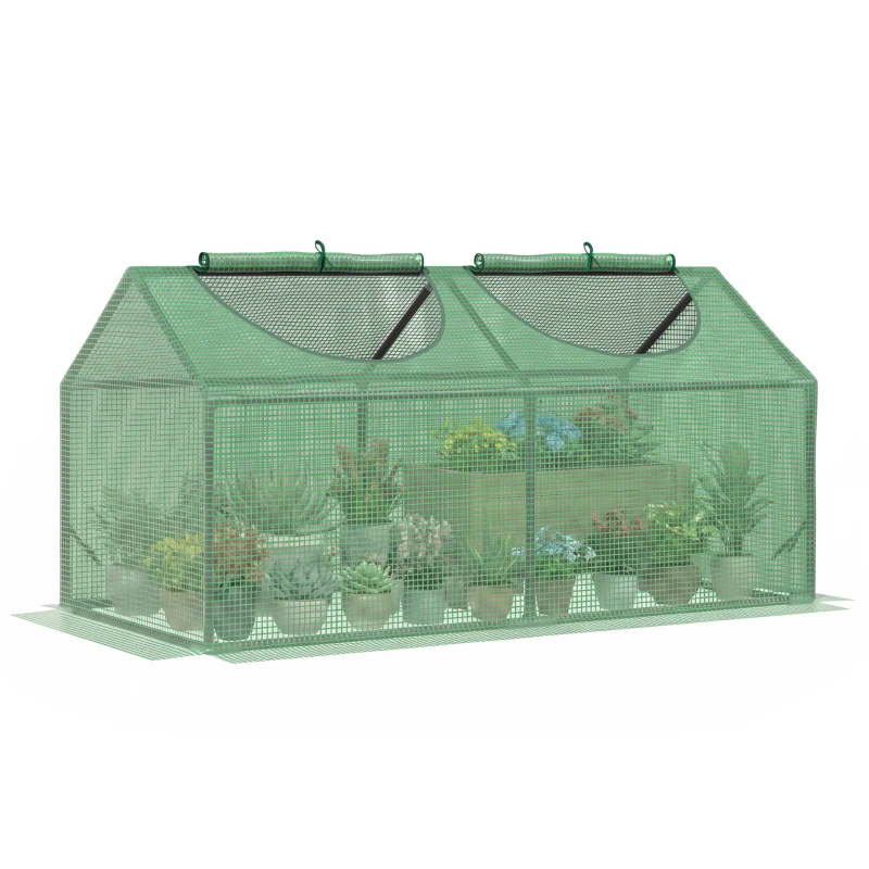 Outsunny Portable Mini Tunnel Greenhouse Garden Planting Warm House with 2 Windows, 47" x 23.6" x 23.6", Green