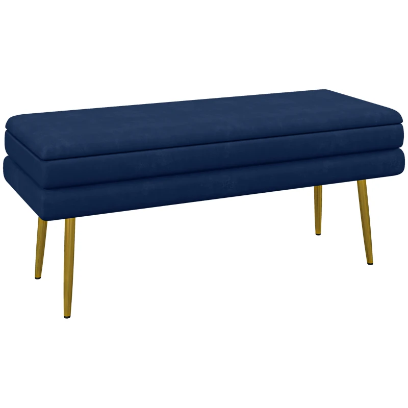 HOMCOM 39" Storage Ottoman, Velvet End of Bed Bench with Steel Legs, Foot Stool with Storage for Bedroom, Living Room