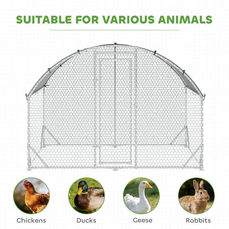 PawHut 9.2' x 6.2' x 6.5' Large Chicken Coop Metal Chicken Run for Chickens with 210D Waterproof and Anti-UV Cover, Dome Shaped Walk in Fence Cage Hen House for Outdoor and Yard Farm Use, 1" Dia