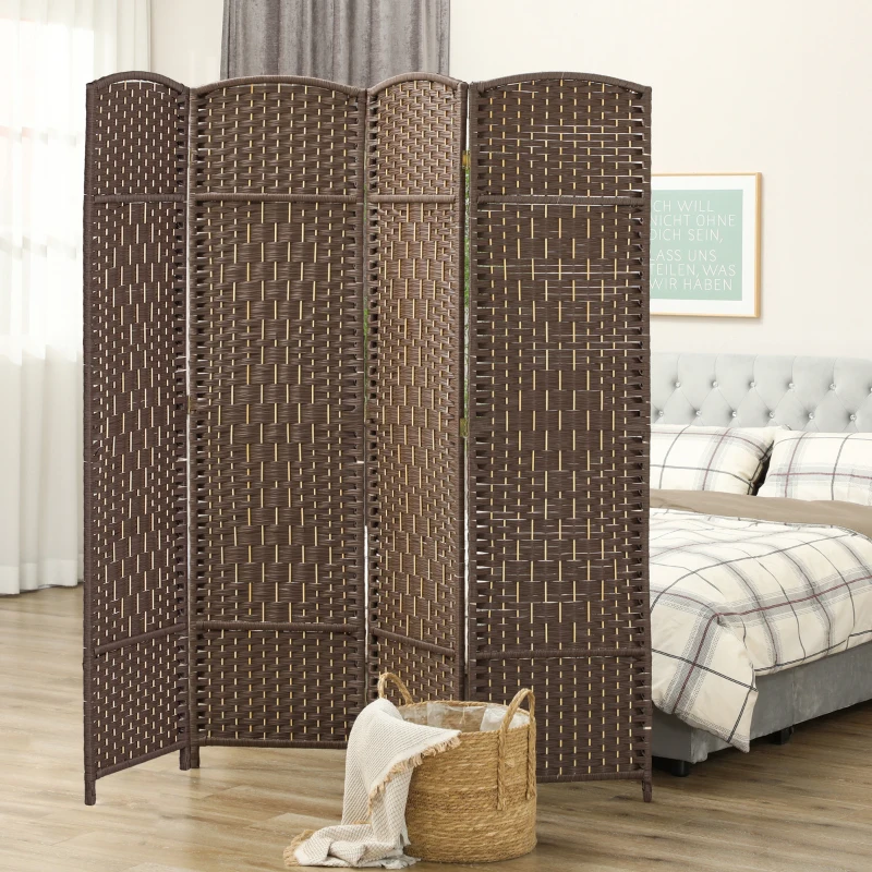 HOMCOM Folding Room Divider Screen 4 Panel 6' Tall Privacy Screen Freestanding Wood Partition for Home Office, Brown